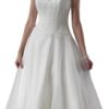 Beyonddress Damen Tüll Spitzen Hochzeitskleid – Elegantes knielanges Brautkleid mit Applikationen für das Standesamt
