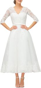 Beyonddress Damen Tüll Spitzen Hochzeitskleider Elegante Kurzkleider mit Applikationen für Standesamt Knielang