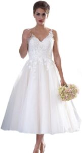 Beyonddress Damen Tüll Spitzen Hochzeitskleider – Elegantes knielanges Brautkleid mit Applikationen für standesamtliche Trauungen