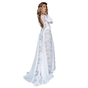 Boho-Langarm-Hochzeitskleid mit Blumenapplikationen für Brautpartys und Cocktail-Abende