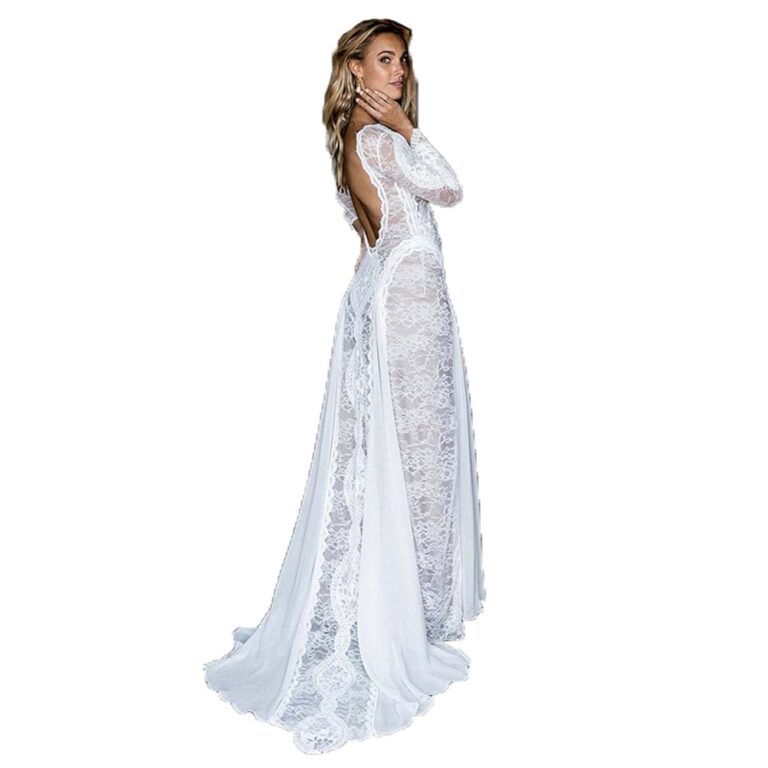 Boho-Langarm-Hochzeitskleid mit Blumenapplikationen für Brautpartys und Cocktail-Abende