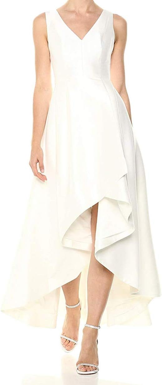 Calvin Klein Damen ärmelloses V-Ausschnitt Kleid mit asymmetrischem Saum – Elegante Abendkleider für besondere Anlässe