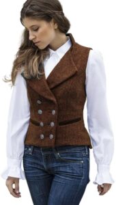 CAMDOM Damen Vintage Anzugweste im 50er Jahre Stil – Tweed Slim Fit V-Ausschnitt Weste für die Arbeit