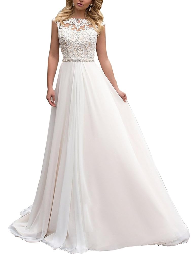 CLLA Damen Kleid aus Spitze und Chiffon – Elegantes langes Hochzeits- und Abendkleid für die Braut