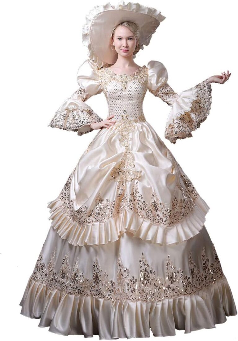 CountryWomen Langärmeliges Viktorianisches Kleid für Damen – Rokoko Partykleid für Maskerade und Bälle