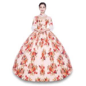 CountryWomen Viktorianisches langes Kleid für Damen – Partykleid im Rokoko-Stil für Maskeraden und Bälle