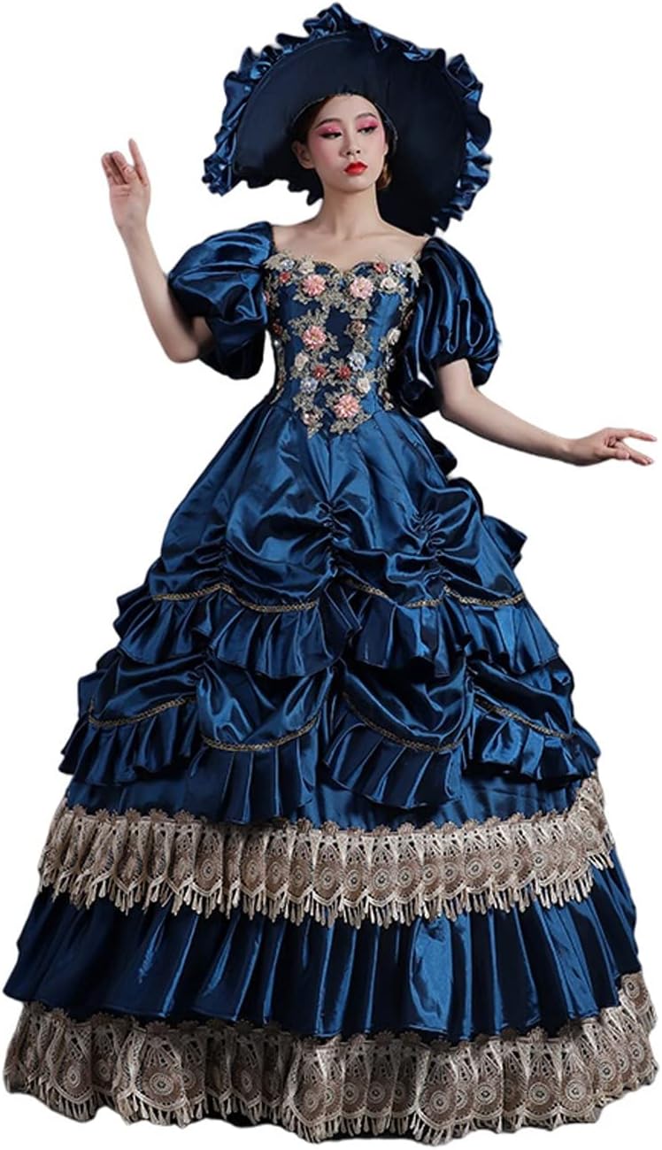 CountryWomen Viktorianisches langes Kleid für Damen – Rokoko Maskerade Ballkleid für Partys