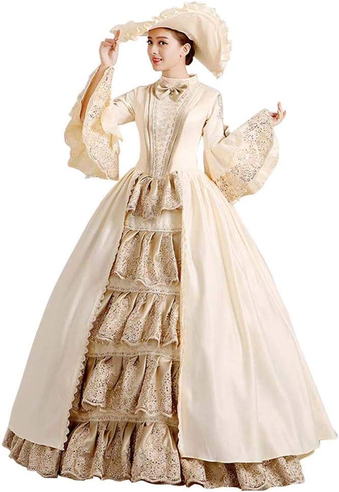 CountryWomen Viktorianisches langes Kleid für Damen - Rokoko Maskerade Ballkleid für Partys