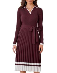 CURLBIUTY Damen Strickkleid für den Winter – Lässiges A-Linien Plissiertes Midikleid mit Gürtel – Elegantes Pulloverkleid für Partys