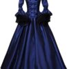 Damen Mittelalterliches Rokoko-Kleid Kostüm mit Trompetenärmeln – Bodenlanges Retro-Gewand für Halloween, Fasching, Karneval und Gothic Renaissance Cosplay