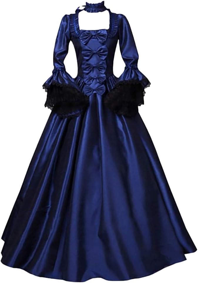 Damen Mittelalterliches Rokoko-Kleid Kostüm mit Trompetenärmeln – Bodenlanges Retro-Gewand für Halloween, Fasching, Karneval und Gothic Renaissance Cosplay