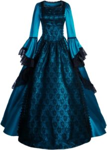 Damen Viktorianisches Ballkleid mit Spitze, Langarm, für Abschlussball – Queen Marie Antoinette Kostüm im Rokoko-Stil für Halloween und Maskeraden