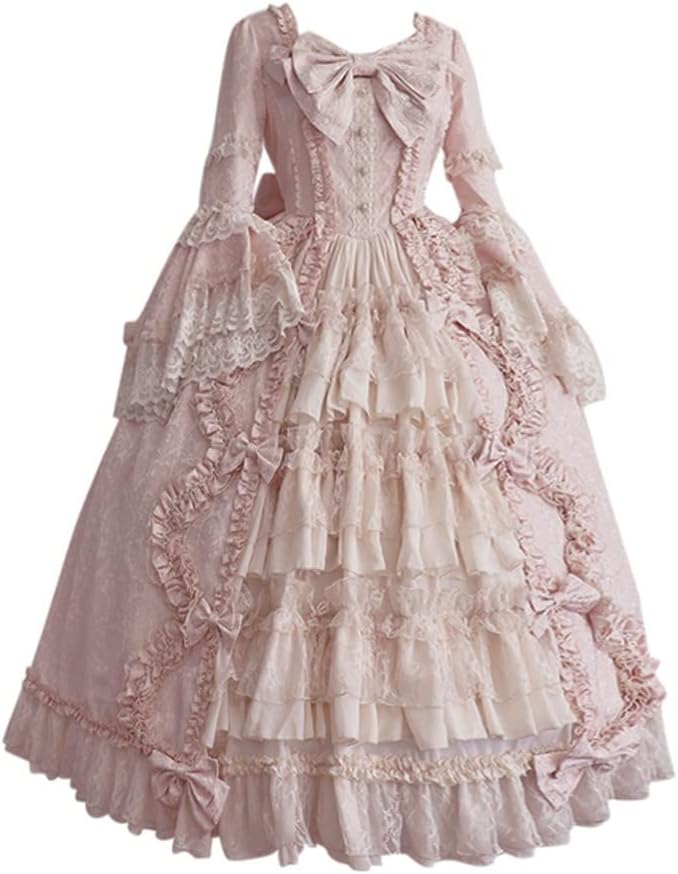 Damen Vintage Rokoko Ballkleid im Mittelalterstil - Lolita Partykleid, Gothic Retro Kleid, Viktorianisches Maxikleid für Karneval, Halloween und Prinzessinnen Kostüme