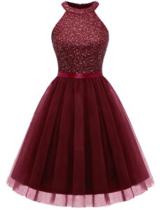 Dressystar Damen Ärmelloses Cocktailkleid Kurz mit Pailletten aus Tüll – Elegantes Partykleid