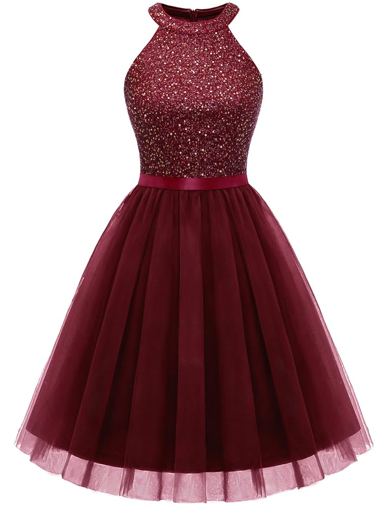 Dressystar Damen Ärmelloses Cocktailkleid Kurz mit Pailletten aus Tüll – Elegantes Partykleid