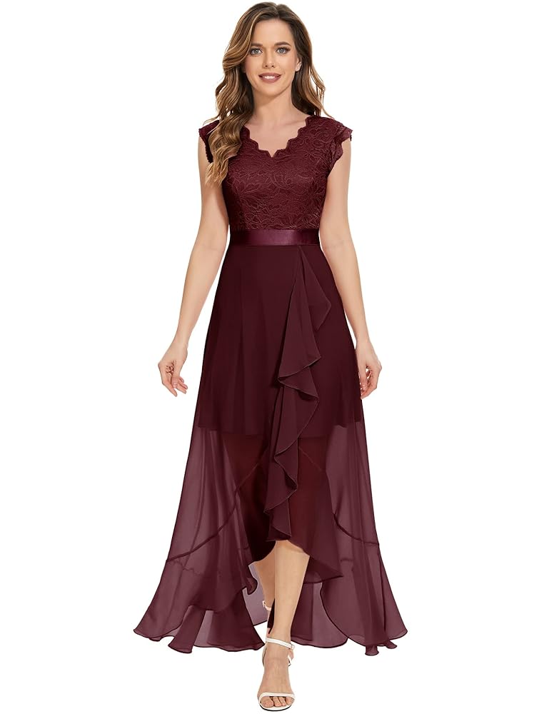 Dressystar Damen Elegantes Abendkleid für Hochzeiten - V-Ausschnitt Cocktail-Maxikleid im Vokuhila-Stil für Brautjungfern