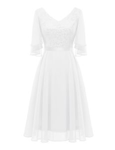 Dressystar Damen Elegantes Cocktailkleid mit V-Ausschnitt, Spitzenapplikationen und Pailletten – Knielanges Abendkleid für Hochzeiten