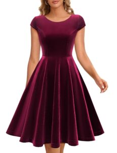 Dressystar Damen Vintage 50er Jahre Cap Sleeve Punktmuster Einfarbig Rockabilly Swing Kleid