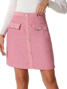 Eleganter Damen Minirock von Allegra K mit hoher Taille, Kontrastfarbe, Knopfdetails und Karomuster aus Tweed für den Winter