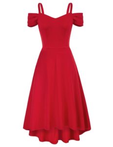 Elegantes Cocktailkleid für Damen von GRACE KARIN mit V-Ausschnitt, Spaghetti-Trägern, schulterfreiem Design und High-Low Saum im Faltenrock-Stil