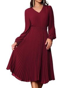 Elegantes Damenkleid von GRACE KARIN mit langen Ärmeln, V-Ausschnitt, schwingendem A-Linien-Faltenrock für Cocktails und Freizeit
