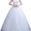 Elegantes langes Hochzeitskleid für Damen im Vintage-Stil mit Spitze, A-Linie, Prinzessinnen-Design, glitzernde Details, ideal für standesamtliche Trauungen, aus Tüll mit Ärmeln