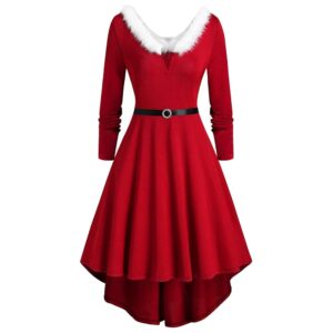 Elegantes rotes Weihnachtskleid für Damen mit langen Ärmeln – Vintage Ballkleid für festliche Anlässe, Weihnachten und Weihnachtsfeiern