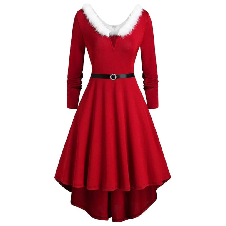 Elegantes rotes Weihnachtskleid für Damen mit langen Ärmeln – Vintage Ballkleid für festliche Anlässe, Weihnachten und Weihnachtsfeiern