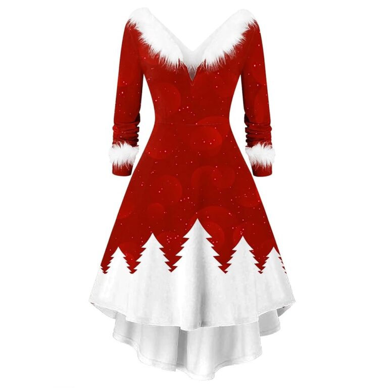 Elegantes rotes Weihnachtskleid für Damen mit langen Ärmeln – Vintage Ballkleid für festliche Anlässe und Weihnachtsfeiern, perfekt für Weihnachtselfen