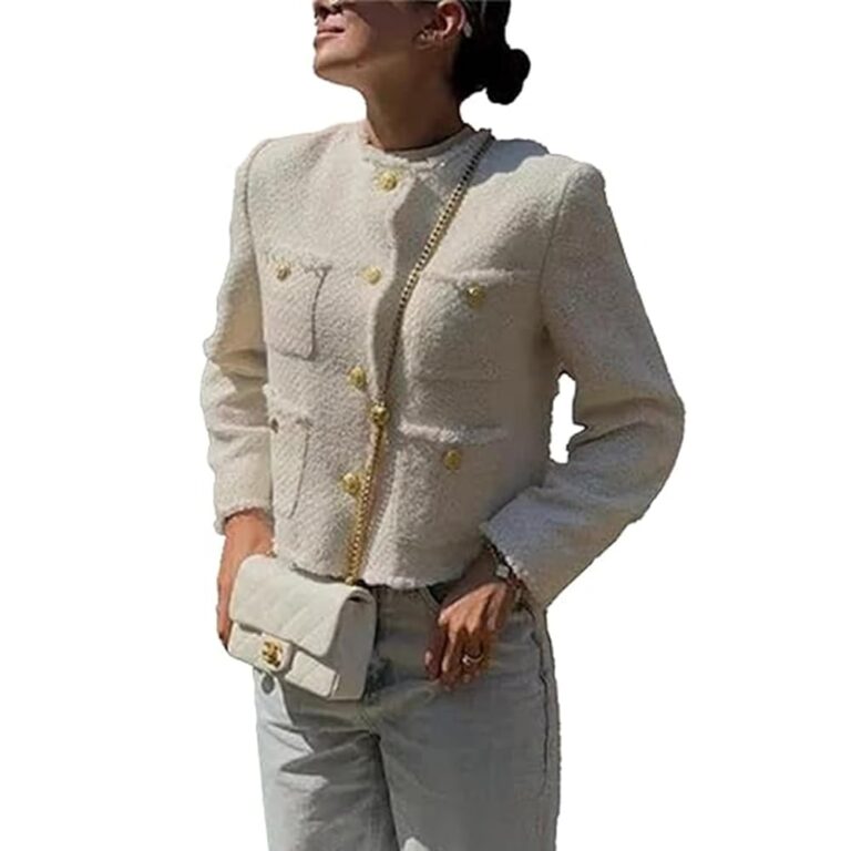 FYHTC Damen Tweed Jacke Slim Fit - Dicke Langarm Freizeit- und Businessjacke, eleganter Blazer, kurze Bürojacke, kurzer Mantel, Anzüge Bolero
