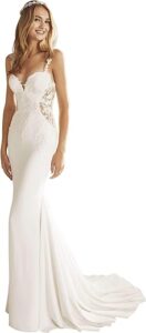 GeRRiT Brautkleid mit langen Ärmeln und V-Ausschnitt für standesamtliche Trauungen in Ivory 02, Größe 44