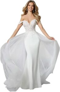 GeRRiT Brautkleid mit langen Ärmeln und V-Ausschnitt für standesamtliche Trauungen, ivory, Modell 03, Größe 32