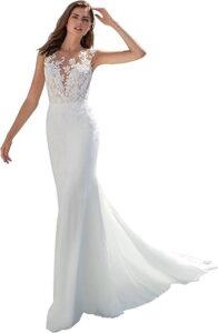 GeRRiT Brautkleid mit langen Ärmeln und V-Ausschnitt für standesamtliche Trauungen, Hochzeitsmode in Ivory, Größe 44, Modell 04