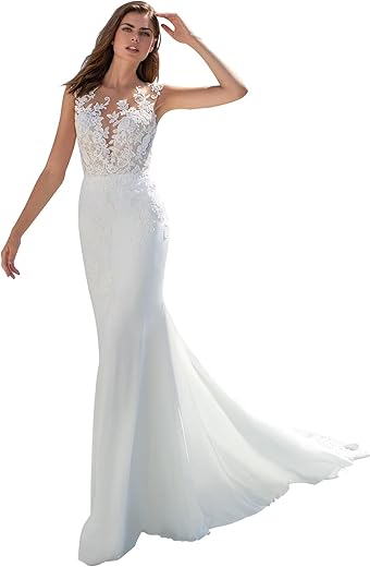 GeRRiT Brautkleid mit langen Ärmeln und V-Ausschnitt für standesamtliche Trauungen, Hochzeitsmode in Ivory, Größe 44, Modell 04