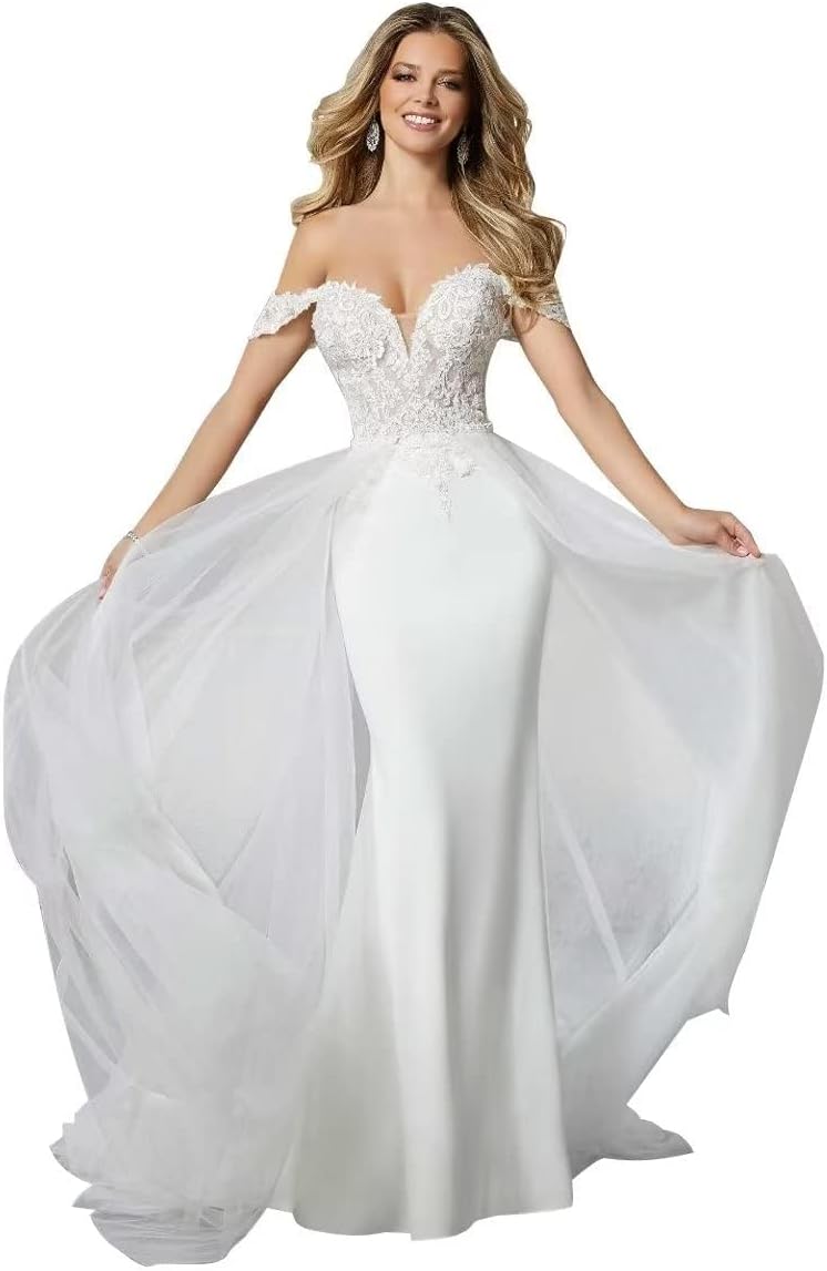 GeRRiT Brautkleid mit langen Ärmeln und V-Ausschnitt für standesamtliche Trauungen, ivory, Modell 03, Größe 32