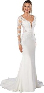 GeRRiT Langarm Hochzeitskleid mit V-Ausschnitt für das Standesamt, Brautmode in Ivory 05, Größe 44