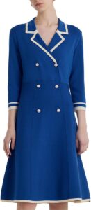 GOELIA Damen Mini-Pulloverkleid, zweireihig mit V-Ausschnitt, ideal für Lehrer, Beruf und Business, 3/4-Ärmel