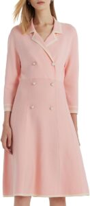 GOELIA Damen Mini-Pulloverkleid, zweireihiger V-Ausschnitt, Strickkleid für Lehrer, Büro und Business, mit 3/4-Ärmeln
