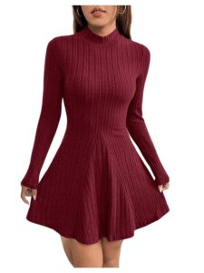 GORGLITTER Damen Strickkleid für den Winter – Elegantes Midi-Kleid mit Stehkragen, A-Linie, knielang und langen Ärmeln, ideal für den Herbst und die Freizeit