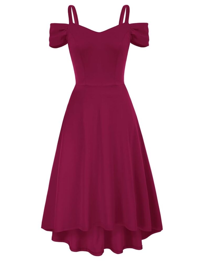 GRACE KARIN Damen Elegantes Cocktailkleid mit V-Ausschnitt und Spaghetti-Trägern, schulterfreies Partykleid mit High-Low Saum und Faltenrock