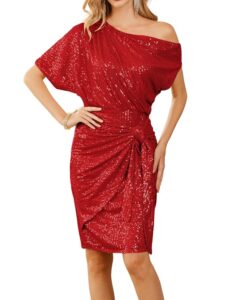 GRACE KARIN Damen Glitzerndes Pailletten-Ein-Schulter Cocktailkleid mit Rüschen für Partys und Clubs