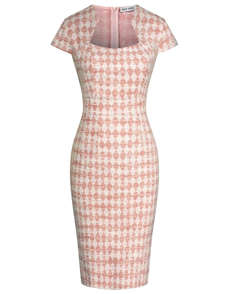 GRACE KARIN Damen Vintage Wackelkleid mit Flügelärmeln, Bleistift-Design und Schößchen