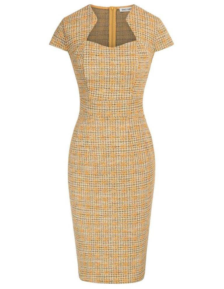 GRACE KARIN Damen Vintage Wackelkleid mit Flügelärmeln, Bleistift- und Schößchen-Design