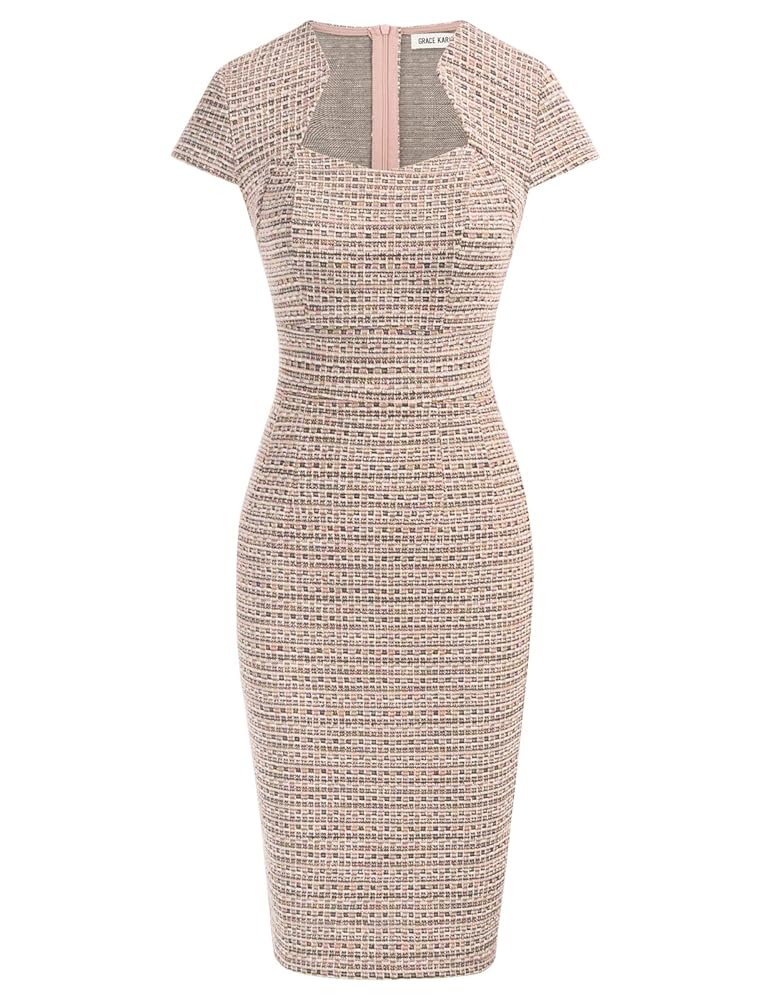 GRACE KARIN Damen Vintage Wackelkleid mit Flügelärmeln, Bleistift- und Schößchen-Design