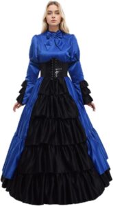 GRACEART Damen Kostüm im mittelalterlichen viktorianischen Stil - Vintage Rüschenkleid mit Krinoline und Gürtel (Blau, XX-Large)