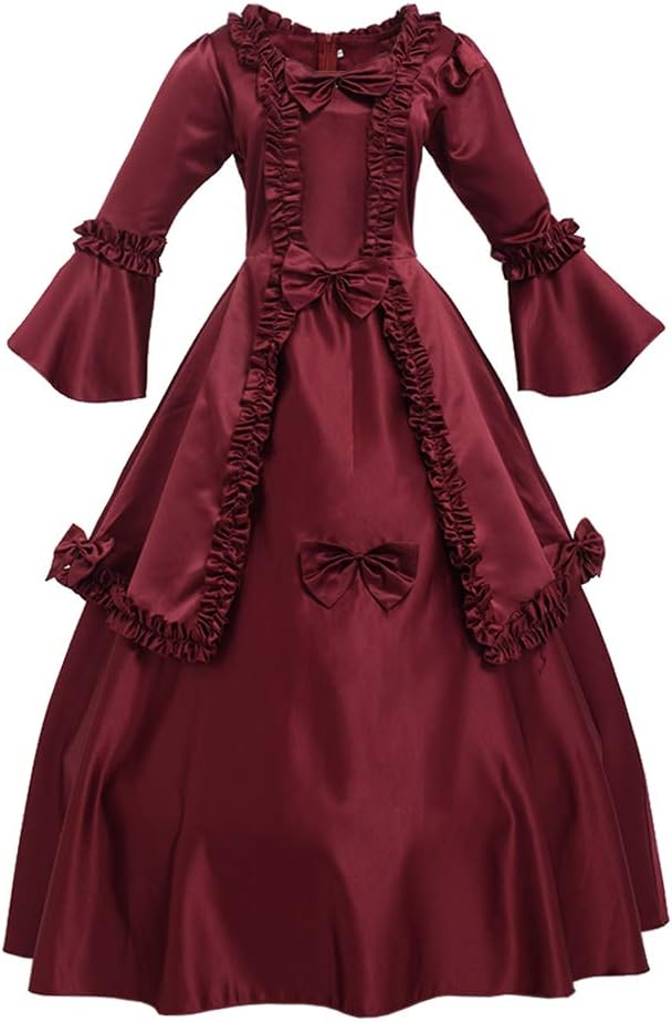 GRACEART Damen Langarm Kleid im Mittelalter-Stil – Gothic Viktorianisches Renaissance Maxi Kostüm