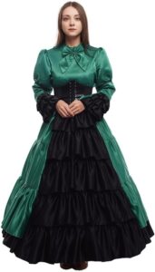 GRACEART Damen mittelalterliches viktorianisches Kostüm im Vintage-Stil mit Rüschen, Krinoline und Gürtel (Grün, XX-Large)
