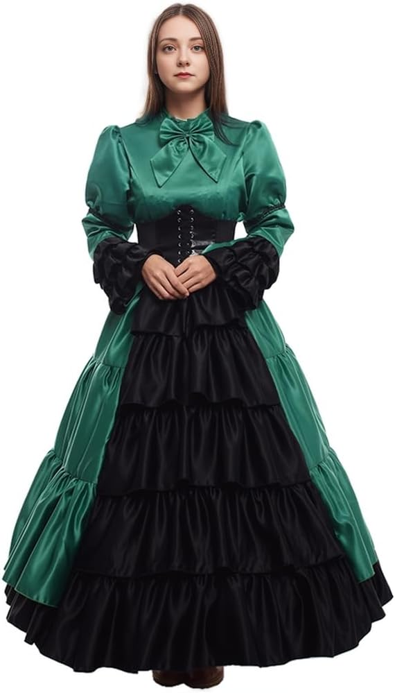 GRACEART Damen mittelalterliches viktorianisches Kostüm im Vintage-Stil mit Rüschen, Krinoline und Gürtel (Grün, XX-Large)