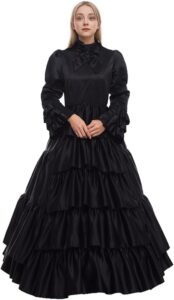 GRACEART Damen mittelalterliches viktorianisches Kostüm mit Rüschen – Elegantes Vintage-Kleid mit Krinoline und Gürtel (Schwarz, XX-Large)