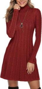 Gyabnw Damen Strickkleid mit Rollkragen – Elegantes Winterpulloverkleid im Midi-Stil für Freizeit und Cocktailanlässe